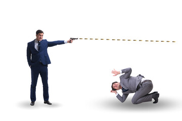 Businessman with gun threatening his competitor