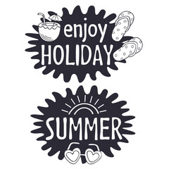 Fototapeta na wymiar Black and white summer lettering compositions with doodle summer elements. Vector illustration