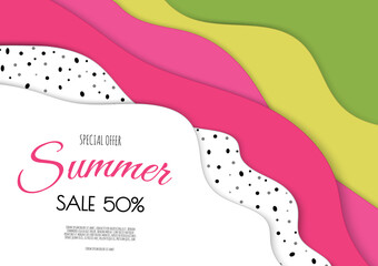 Summer sale banner design with paper cut dragon fruits.