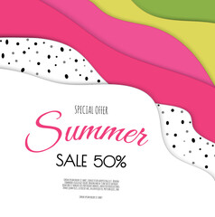 Summer sale banner design with paper cut dragon fruits.