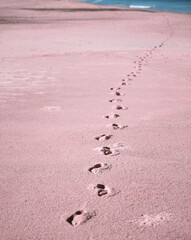 Footprints on the light sand of the sea beach