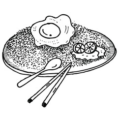 fried rice and eggs, illustration