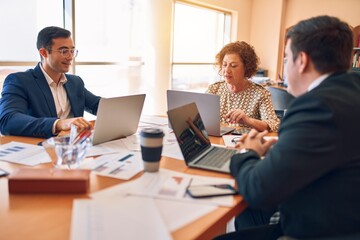 Business lawyers workers meeting at law firm office. Professional executive partners working on finance strategry at the workplace