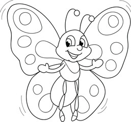 Coloring page outline of cartoon smiling cute butterfly. Colorful vector illustration, summer coloring book for kids.