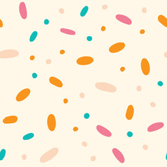 Confetti vector seamless pattern. Abstract festive background with colorful sprinkles and dots.