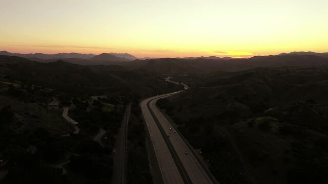 sunset over the road