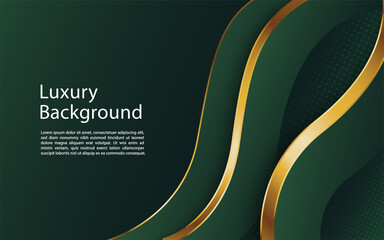 Abstract wavy luxury dark green and gold background. Graphic design element.