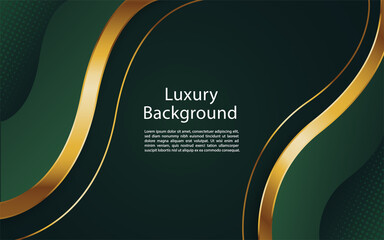 Abstract wavy luxury dark green and gold background. Graphic design element.
