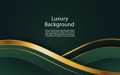 Abstract wavy luxury dark green and gold background. Graphic design element.