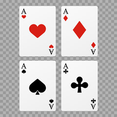 Set of four of a kind aces playing cards. Realistic vector