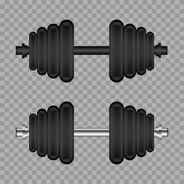 Realistic gym dumbbell on transparent background. Vector