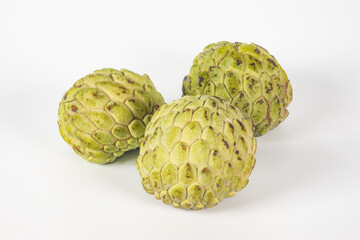 Custard apple or Annona squamosa, fragrant and sweet fruit on white background