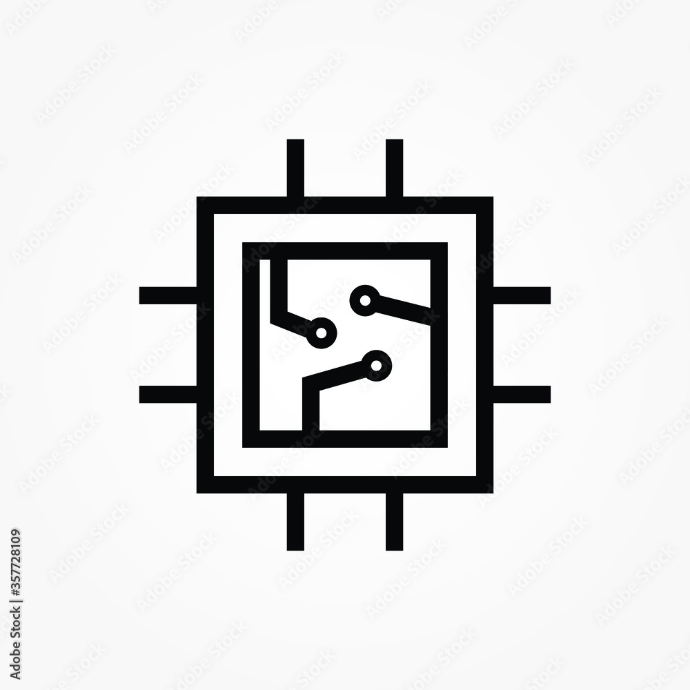 Poster chip processor line vector icon design