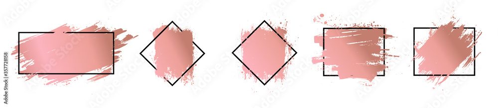Poster rose gold brush strokes with frame for text. dirty artistic design elements with picture frame. boxe