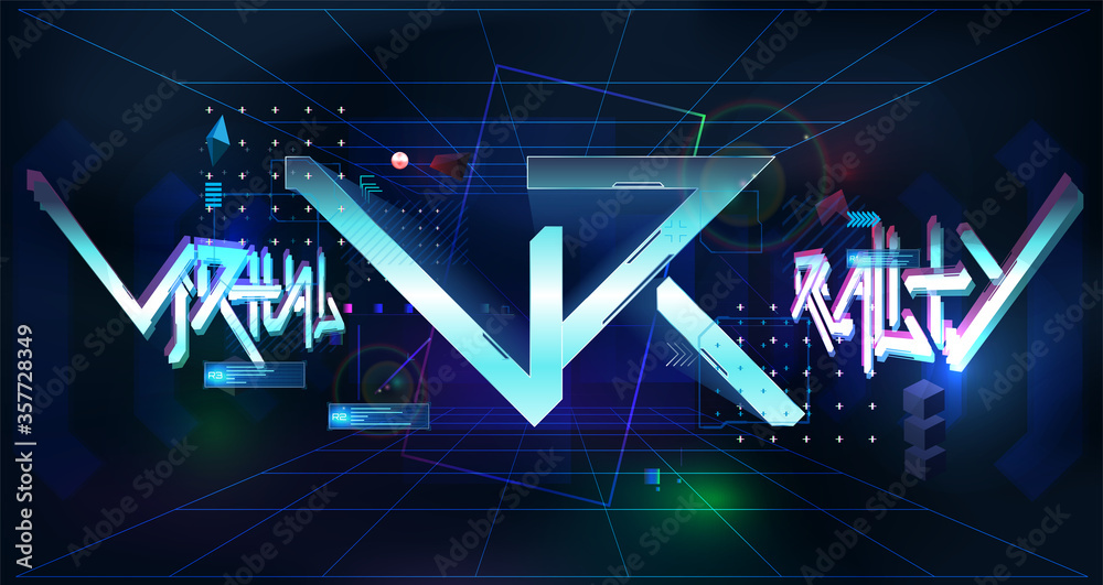 Leinwandbilder vr neon poster, virtual reality with tech elements and futuristic graffiti lettering in cyberpunk st