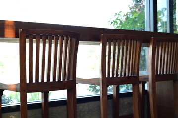 wooden chair and table bar interior in cafe
