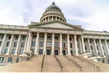 Fototapeta na wymiar Utah State Capital building with stairs leading to the pedimented entrance