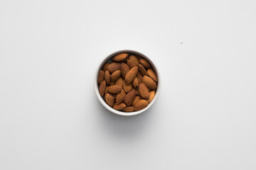 Almond on bowl top view 