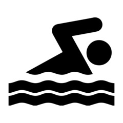 Stick Figure Swimming Front Crawl Freestyle Icon. Black and white illustration. EPS Vector 