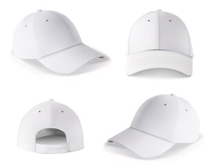 Baseball cap template. Blank white cap mockup front and back side design isolated on white background. Realistic vector sport snapback