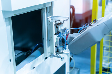 intelligence machine working in mobile phone factory,Smart factory industry 4.0 concept.