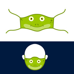 Funny animal design of reusable mask design with cute cartoon frog face in vector