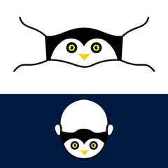 Funny animal design of reusable mask design with cute cartoon penguin face in vector