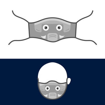 Funny Animal Design Of Reusable Mask Design With Cute Cartoon Elephant Face In Vector