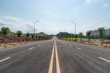 Fototapeta premium Perspective landscape of paint lines in suburban city