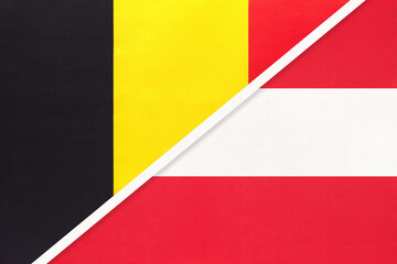 Belgium and Austria, symbol of two national flags from textile. Championship between two European countries.