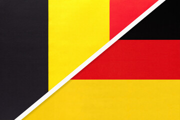 Belgium and Germany, symbol of two national flags from textile. Championship between two European countries.
