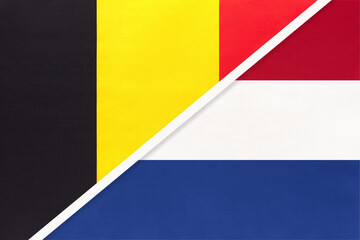Belgium and Netherlands or Holland, symbol of two national flags from textile. Championship between two countries.