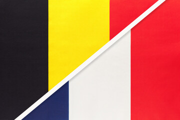 Belgium and France, symbol of two national flags from textile. Championship between two European countries.