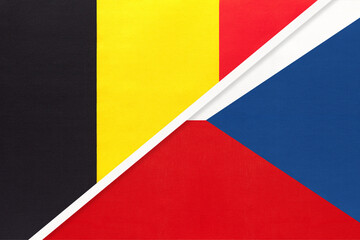 Belgium and Czech Republic, symbol of two national flags from textile. Championship between two European countries.