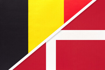Belgium and Denmark, symbol of two national flags from textile. Championship between two European countries.
