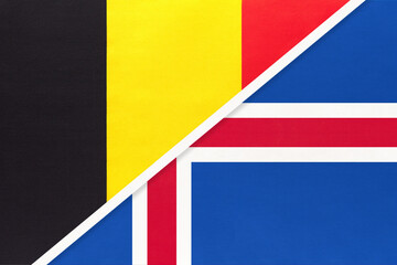 Belgium and Iceland, symbol of two national flags from textile. Championship between two European countries.