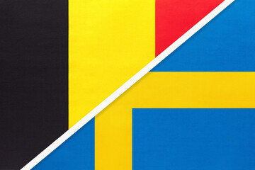 Belgium and Sweden, symbol of two national flags from textile. Championship between two European countries.