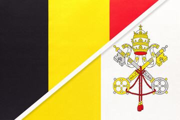 Belgium and Vatican City, symbol of two national flags from textile. Championship between two European countries.