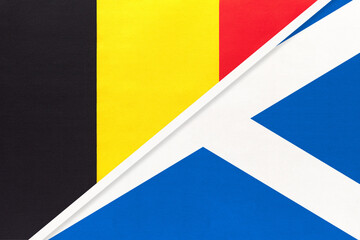 Belgium and Scotland, symbol of two national flags from textile. Championship between two European countries.