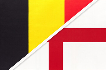 Belgium and England, symbol of two national flags from textile. Championship between two European countries.