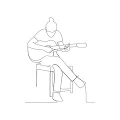 man playing guitar one line continuous line