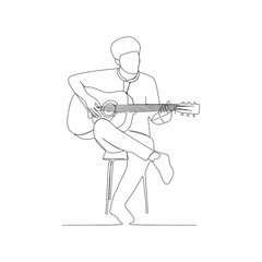 man playing guitar one line continuous line