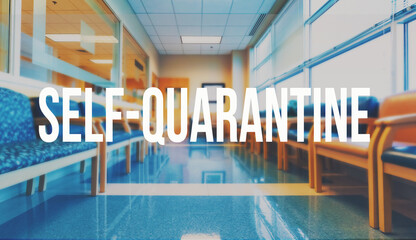 Self-quarantine theme with a medical office reception waiting room background