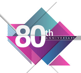 80th years anniversary logo with geometric, vector design birthday celebration isolated on white background.