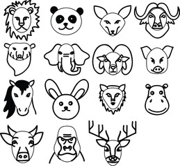 set of funny animals illustration or icon set with doodle style