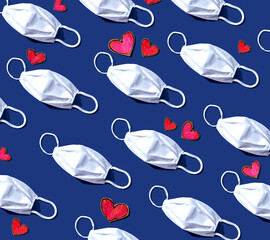 Naklejka premium White surgical masks overhead view - flat lay