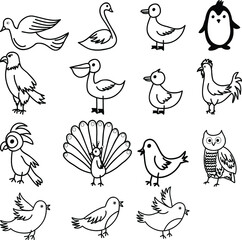 collection of birds illustration or icon set with doodle style