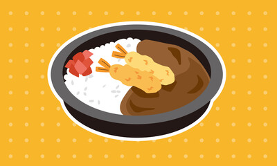 日本の持ち帰りのエビフライカレー弁当