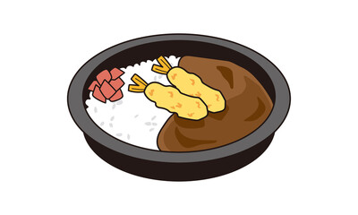 日本の持ち帰りのエビフライカレー弁当