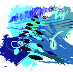 Abstract colourful blue watercolor paint brush and strokes, scribble lines pattern background. creative nice hand drawn and splash colours for your design. Nice tone colours fantasy stripes and grunge